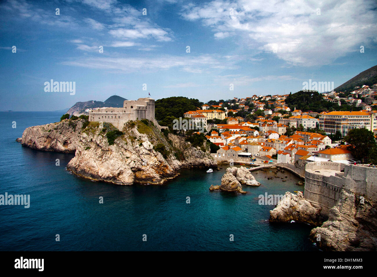 Vue sur la baie de Dubrovnik, Croatie. Banque D'Images