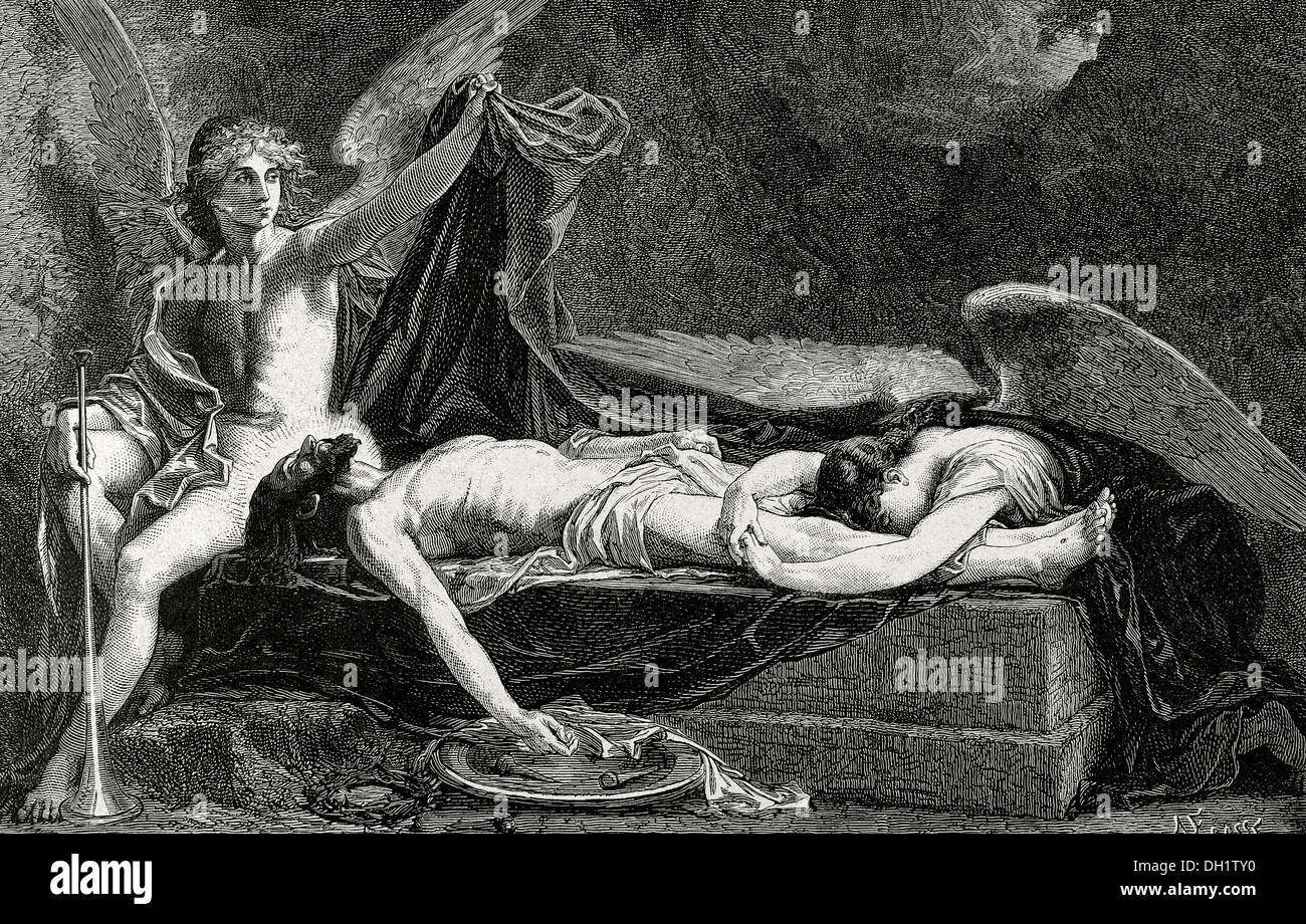 Jésus de Nazareth, le Messie, dans la tombe. Gravure par Ecosse La péninsule ibérique, l'illustration en 1885. Banque D'Images
