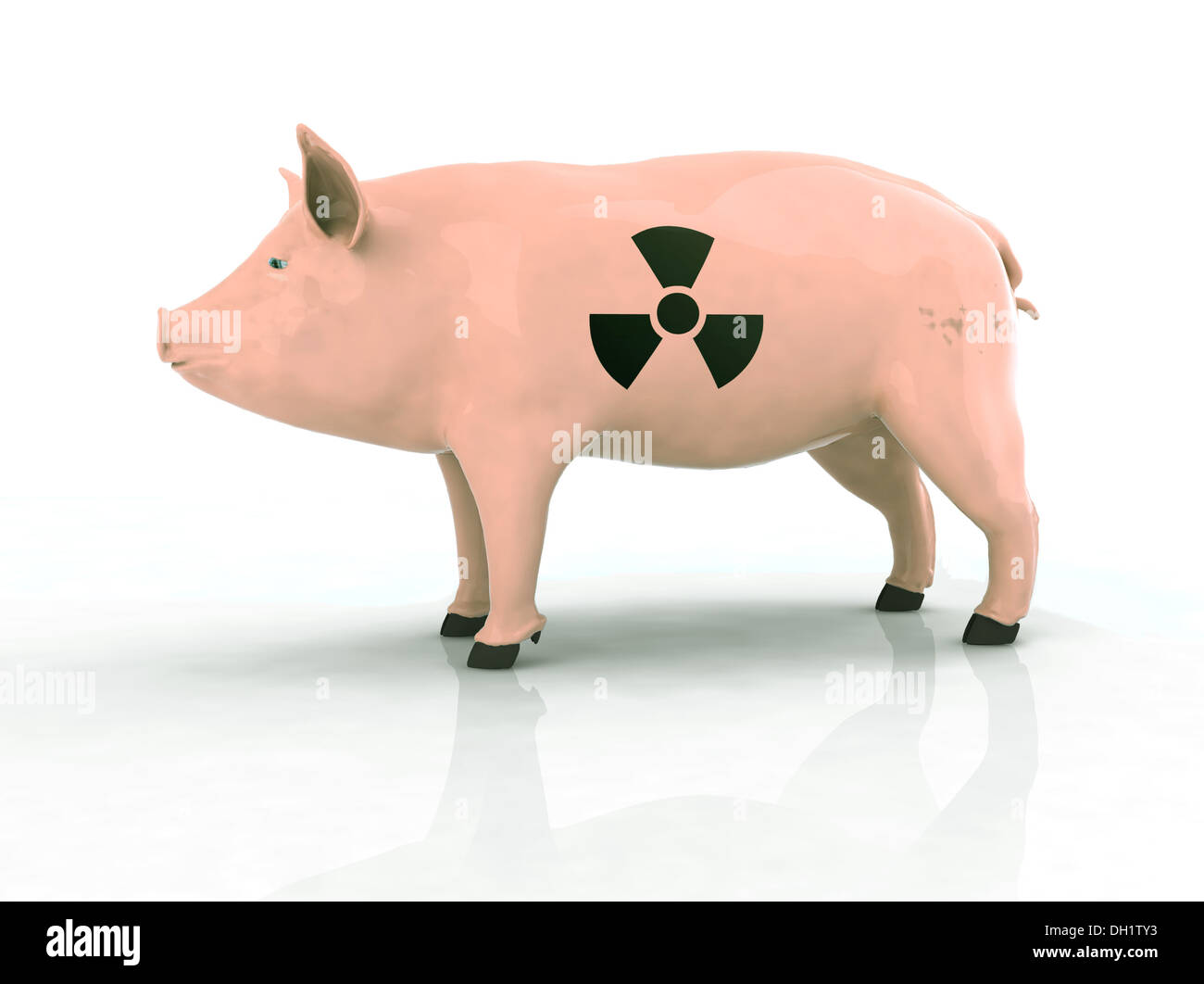 Porc avec symbole radioactif sur la peau, 3d illustration Banque D'Images