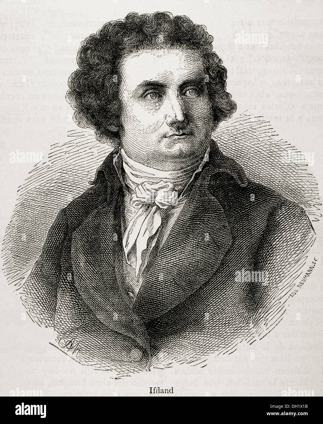 August Wilhelm Iffland (1759-1814). Acteur et dramaturge allemand. Gravure en notre siècle, 1883. Banque D'Images