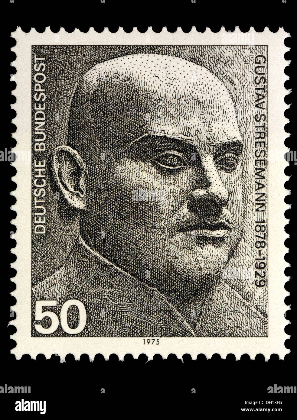 Portrait de Gustav Stresemann (1878-1929 : homme politique allemand et co-récipiendaire du Prix Nobel de la paix en 1926) sur le timbre Allemand. Banque D'Images