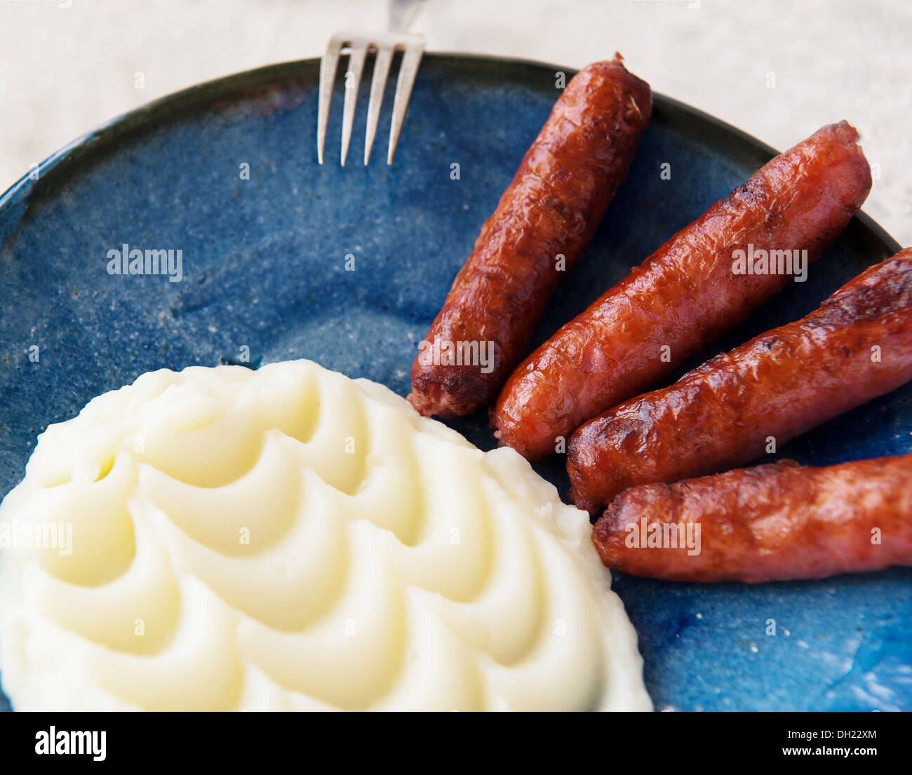 Purée de pommes de terre à la saucisse frite Banque D'Images