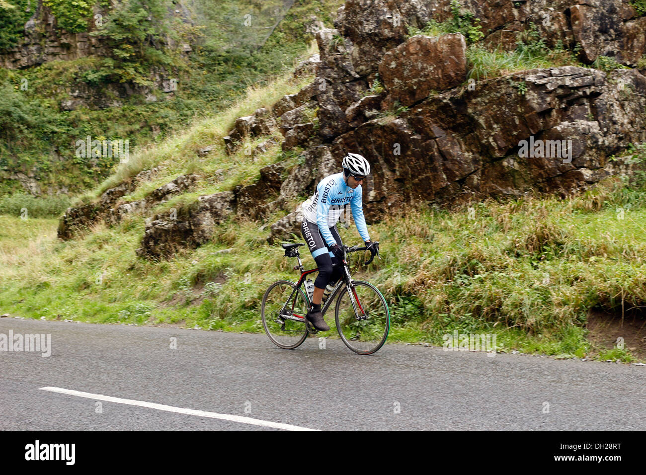 Cycle tour club escalade les gorges de Cheddar, Somerset, Octobre 2013 Banque D'Images