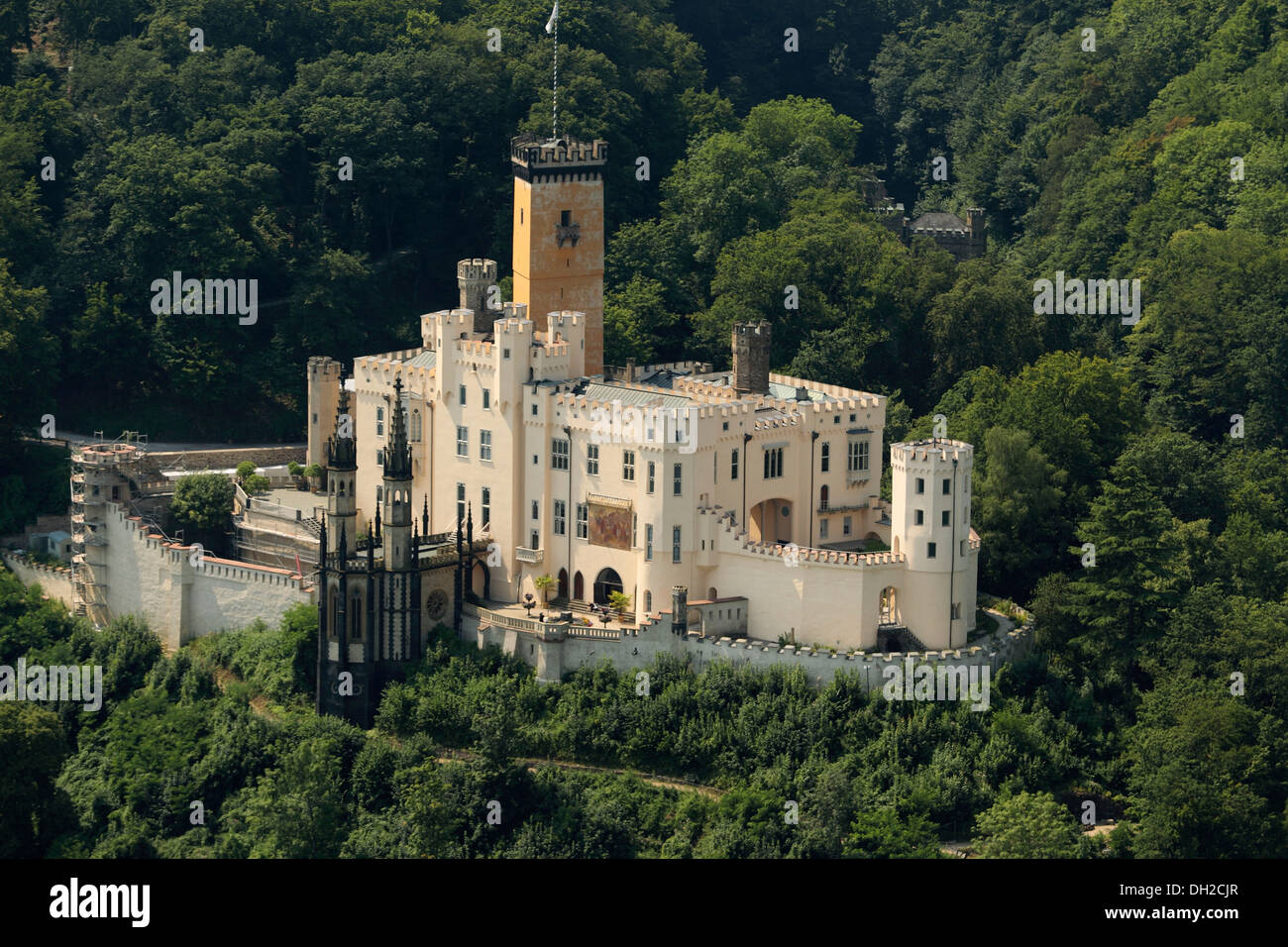 Vue aérienne, château château de Stolzenfels, Koblenz, Rhénanie-Palatinat Banque D'Images