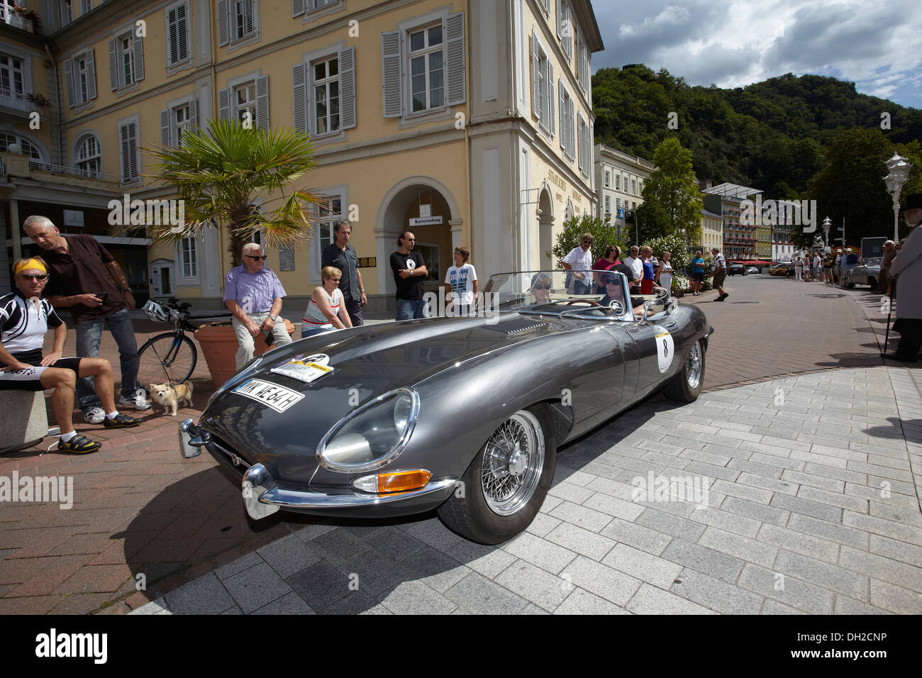Jaguar E-Type, de l'ADAC rallye de voitures anciennes Classic 2012 Mittelrhein, Bad Ems, Rhénanie-Palatinat Banque D'Images