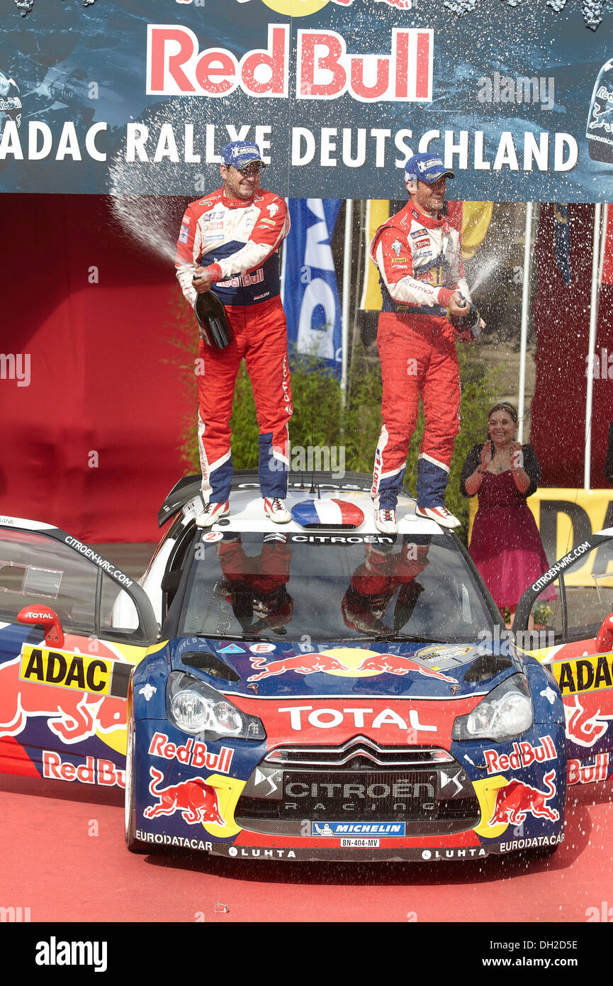ADAC Rallye Deutschland, Sébastien Loeb, FRA, et Daniel Elena, AGC, célébrer leur victoire sur Citroen, Trèves Banque D'Images