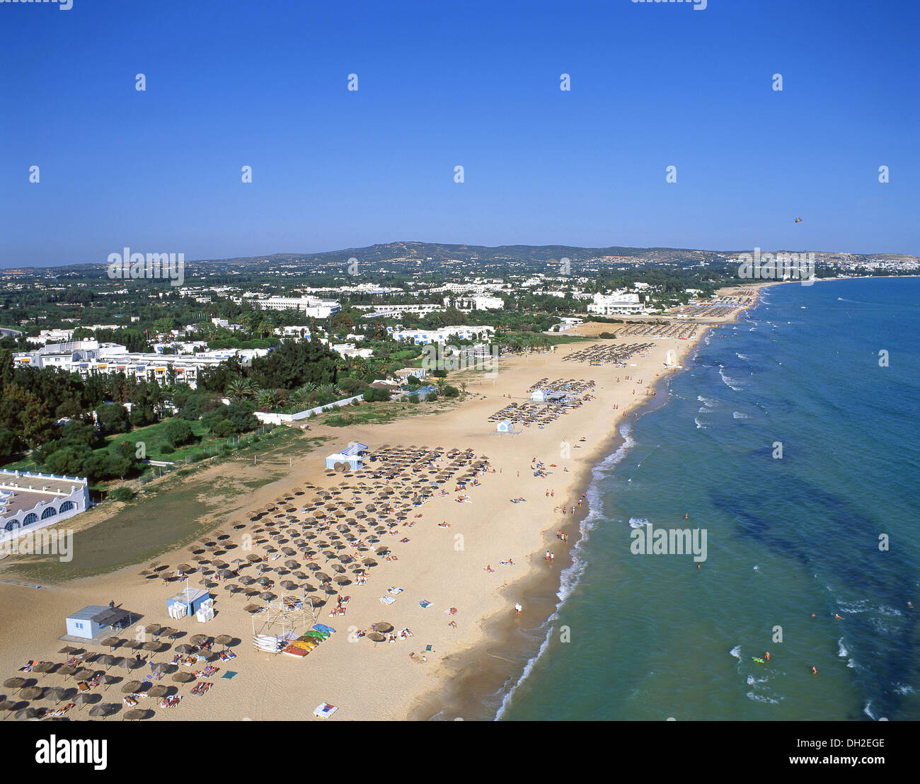 Vue aérienne de la plage de Hammamet, Hammamet, Nabeul, Tunisie ...