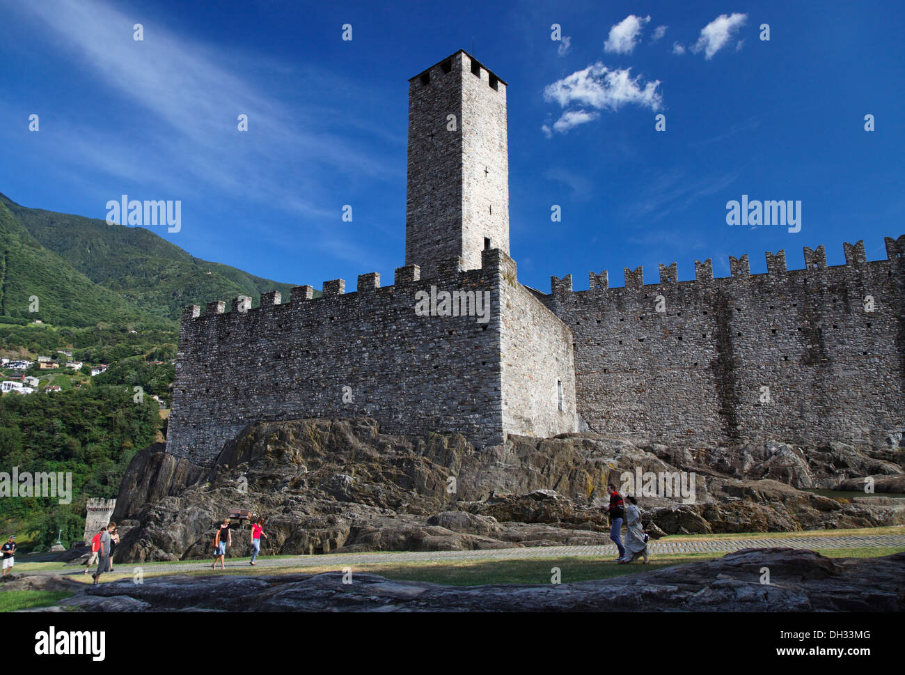Suisse, Tessin, Lugano Castel Grande, UNESCO World Heritage Site, Torre Bianca (Tour Blanche), Torre Nera (Tour Noire), Banque D'Images