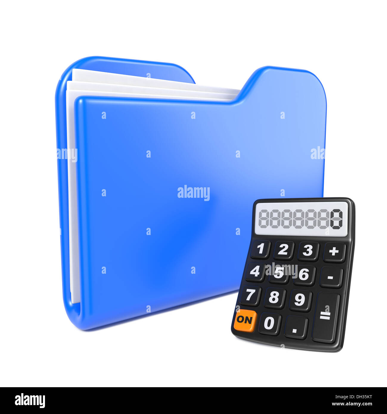 Dossier bleu avec Toon Calculatrice. Banque D'Images