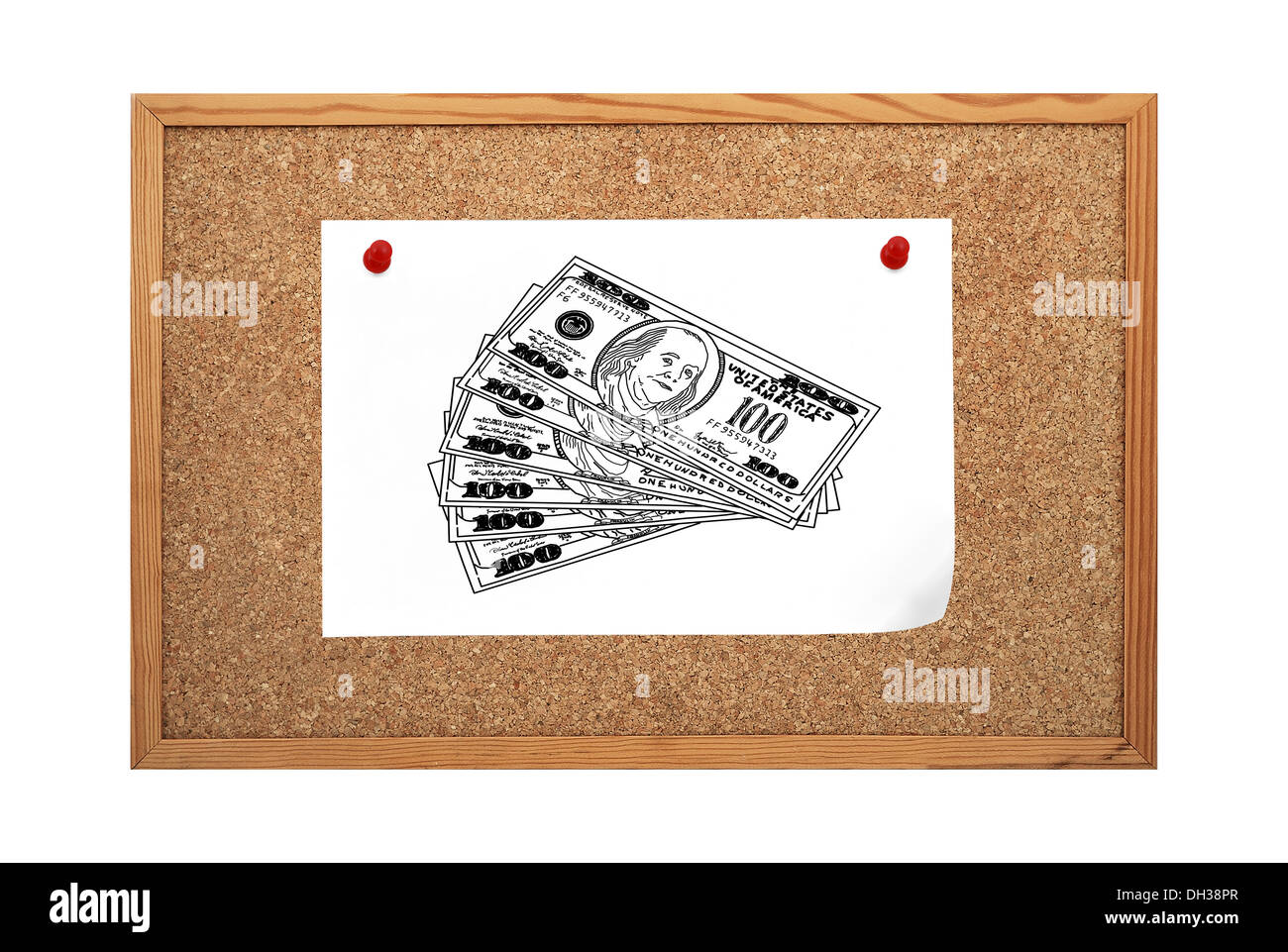 Dessin de l'affiche avec doolar clip pour panneau de liège Banque D'Images