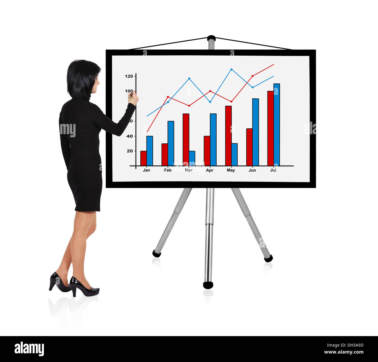 Femme debout et dessin graphique Banque D'Images