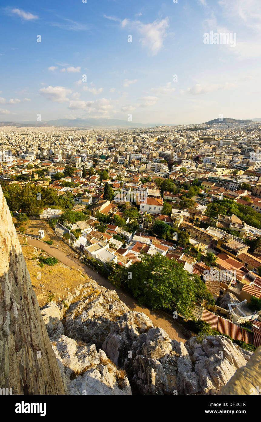 Vue depuis l'Acropole sur la ville d'Athènes, Grèce, Europe Banque D'Images