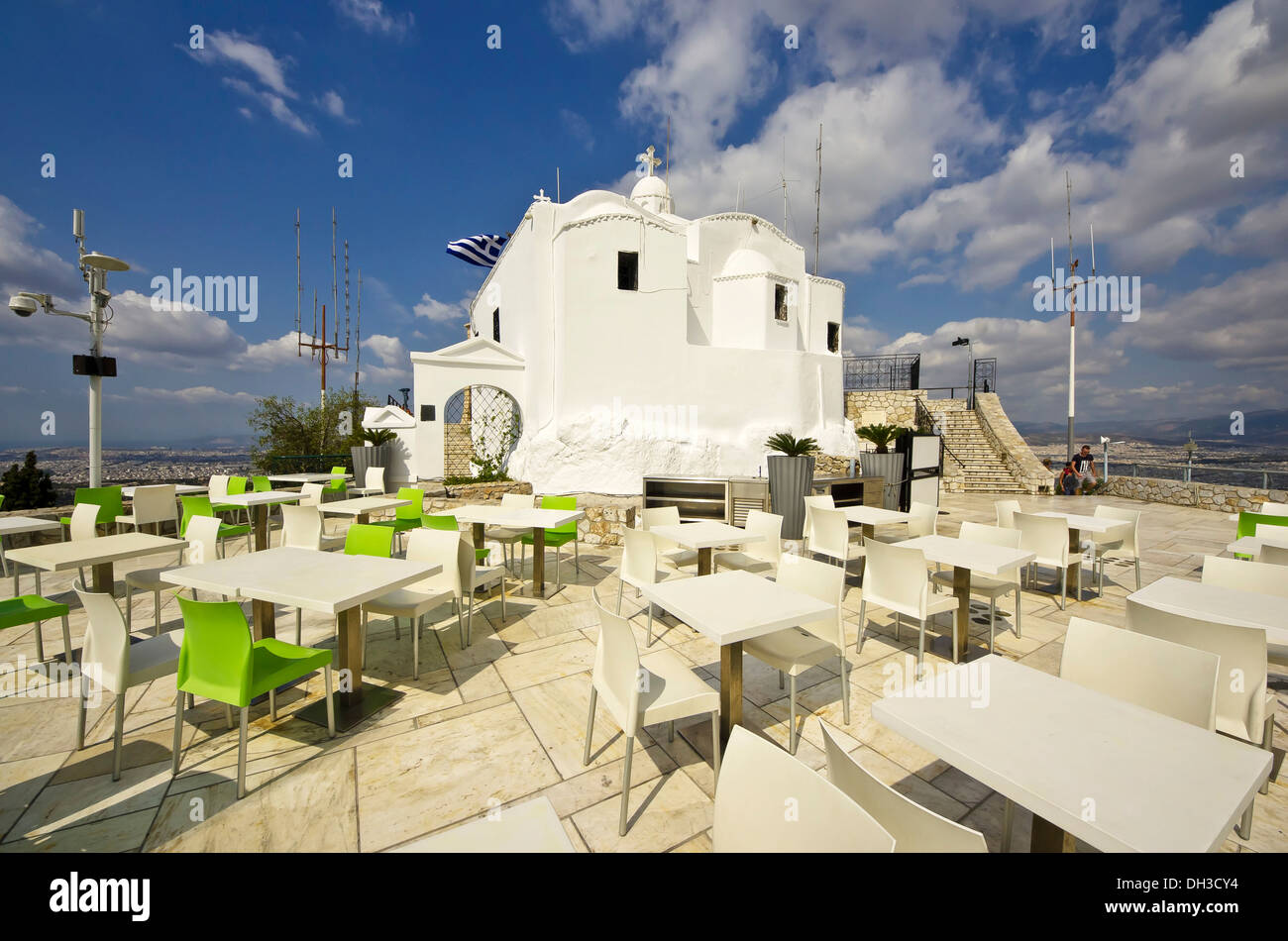 L'Église d'Agios Georgios sur le mont Lycabette, terrasse, Athènes, Grèce, Europe Banque D'Images