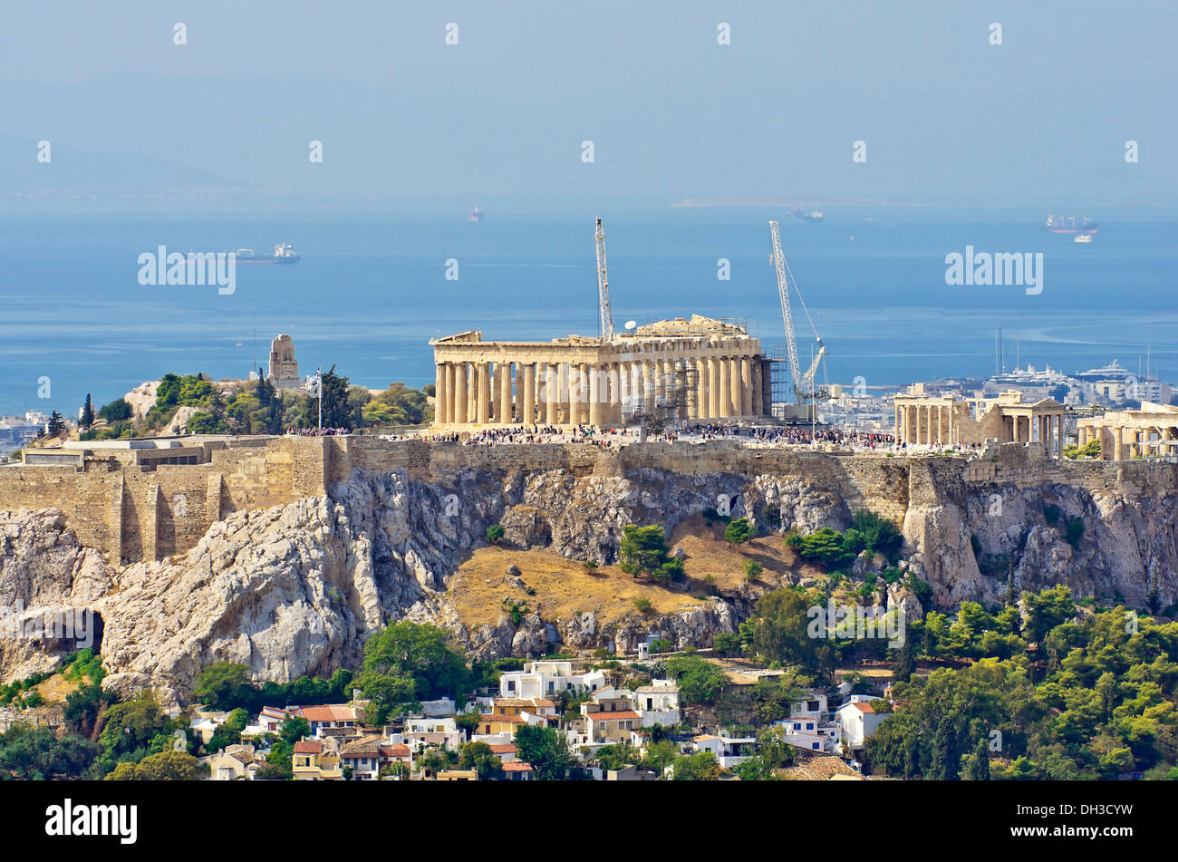 Vue d'Athènes comme vu du Mont Lycabette, l'Acropole à l'arrière, la Grèce, l'Europe Banque D'Images