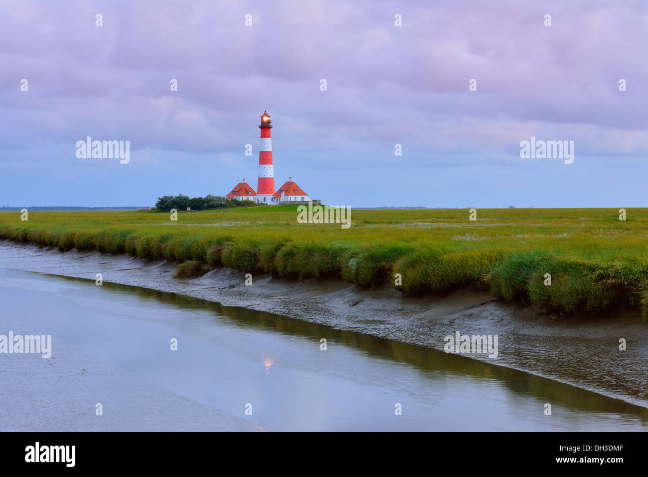 Leuchtturm Westerheversand Westerhever, phare, Mer du Nord, Frise du Nord, Schleswig-Holstein, Allemagne du nord Banque D'Images