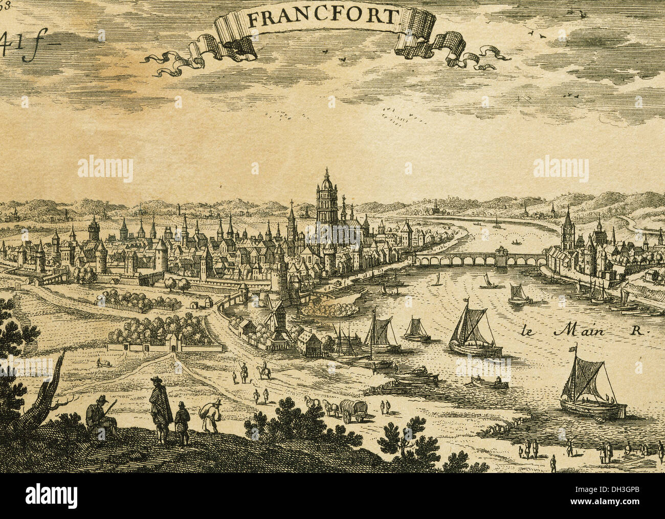 L'Allemagne. Francfort. Panorama. La gravure. 17e siècle. Banque D'Images
