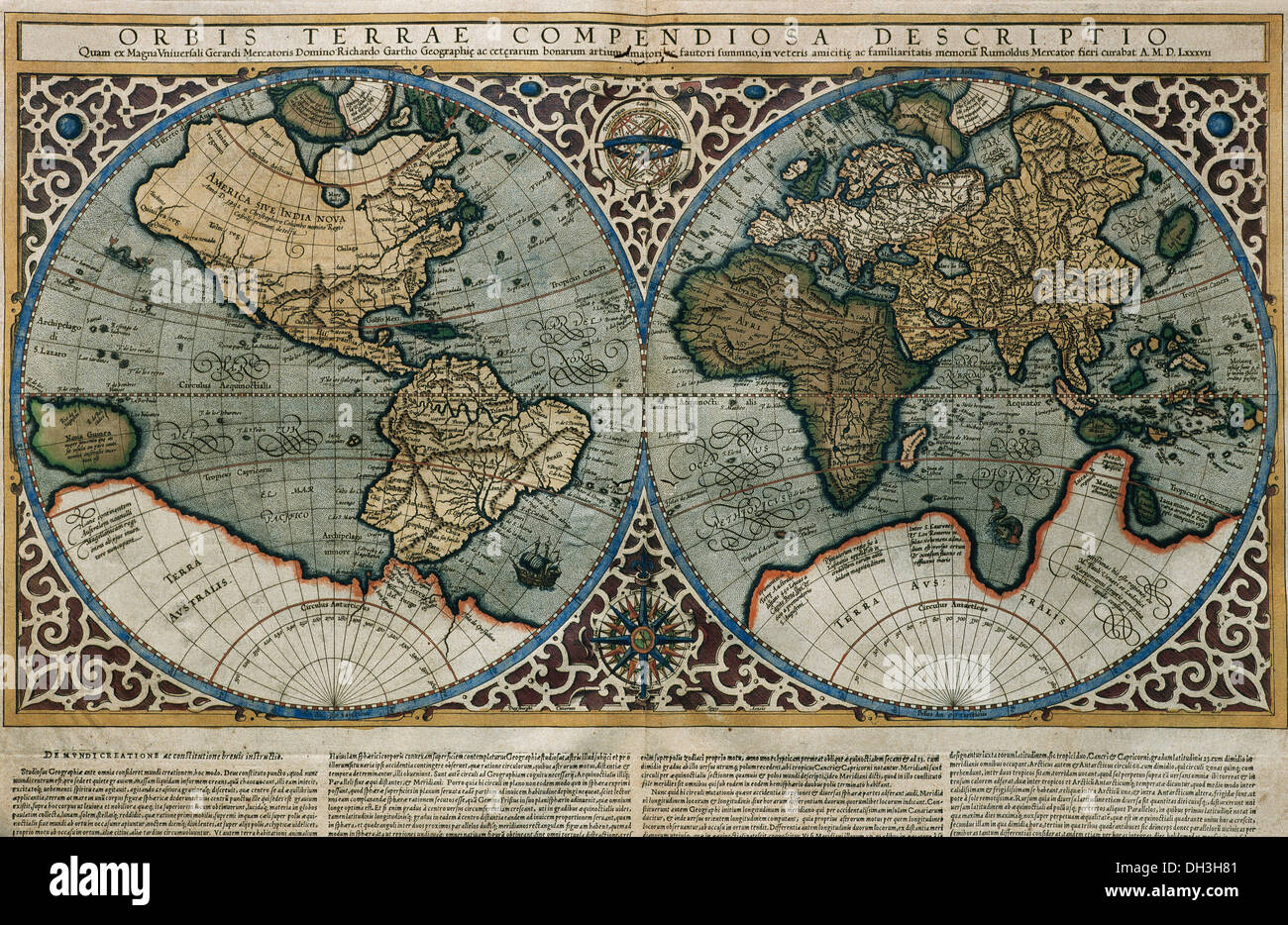 Orbis Terrae Compendiosa 1637-1710). Carte du monde, 1587. Par Rumold Mercator (1545-1599). Banque D'Images