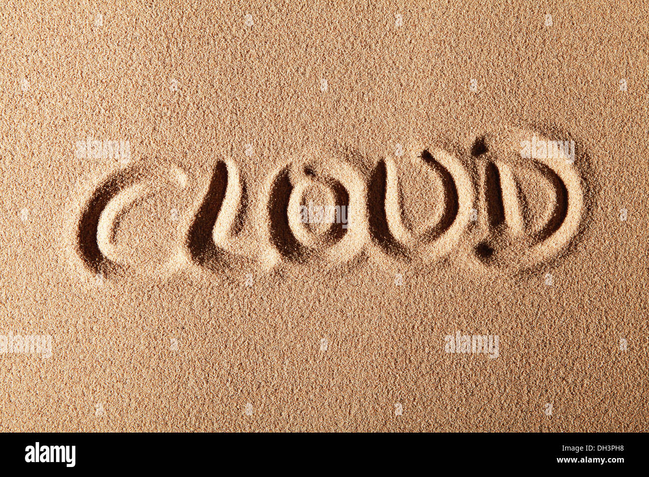 Le mot nuage, dessiné dans le sable Banque D'Images
