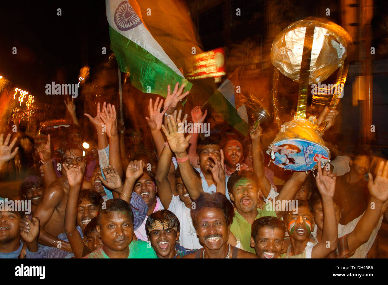 La célébration de la victoire des peuples indiens de la Coupe du Monde de Cricket Kolkata Inde Asie Banque D'Images