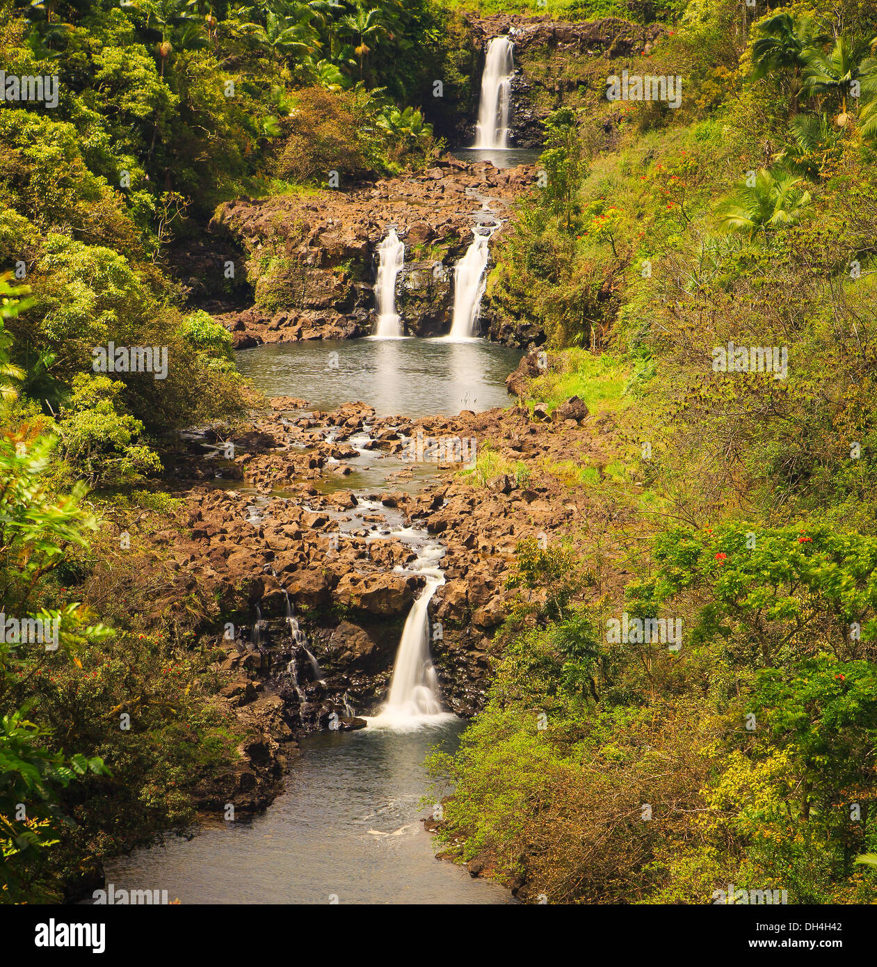 Chutes d'Umauma étagée triple sur la grande île d'Hawaï Banque D'Images