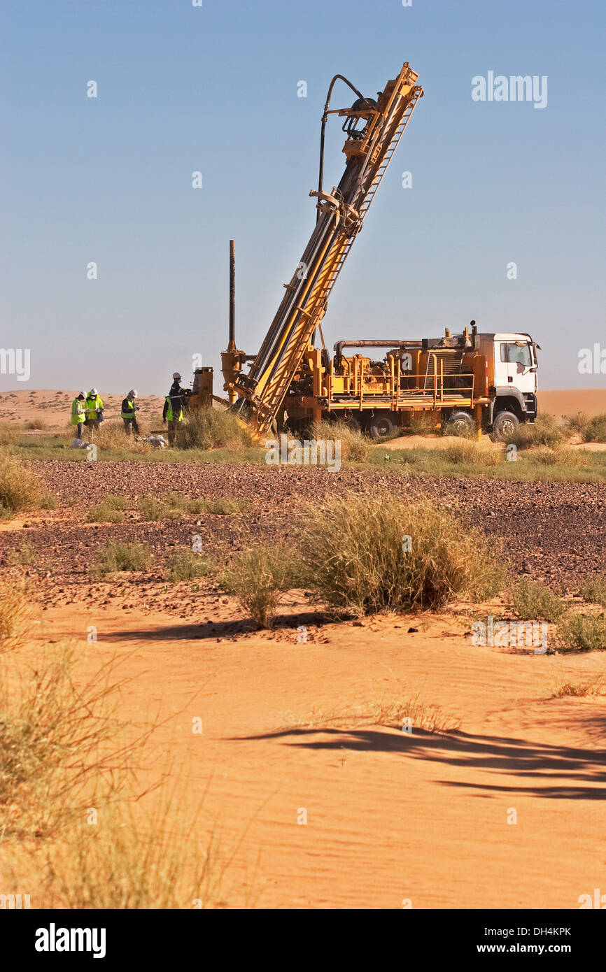 Le forage de reconnaissance RC pour l'or dans la région de désert du Sahara, de la Mauritanie, Afrique du Nord-Ouest Banque D'Images