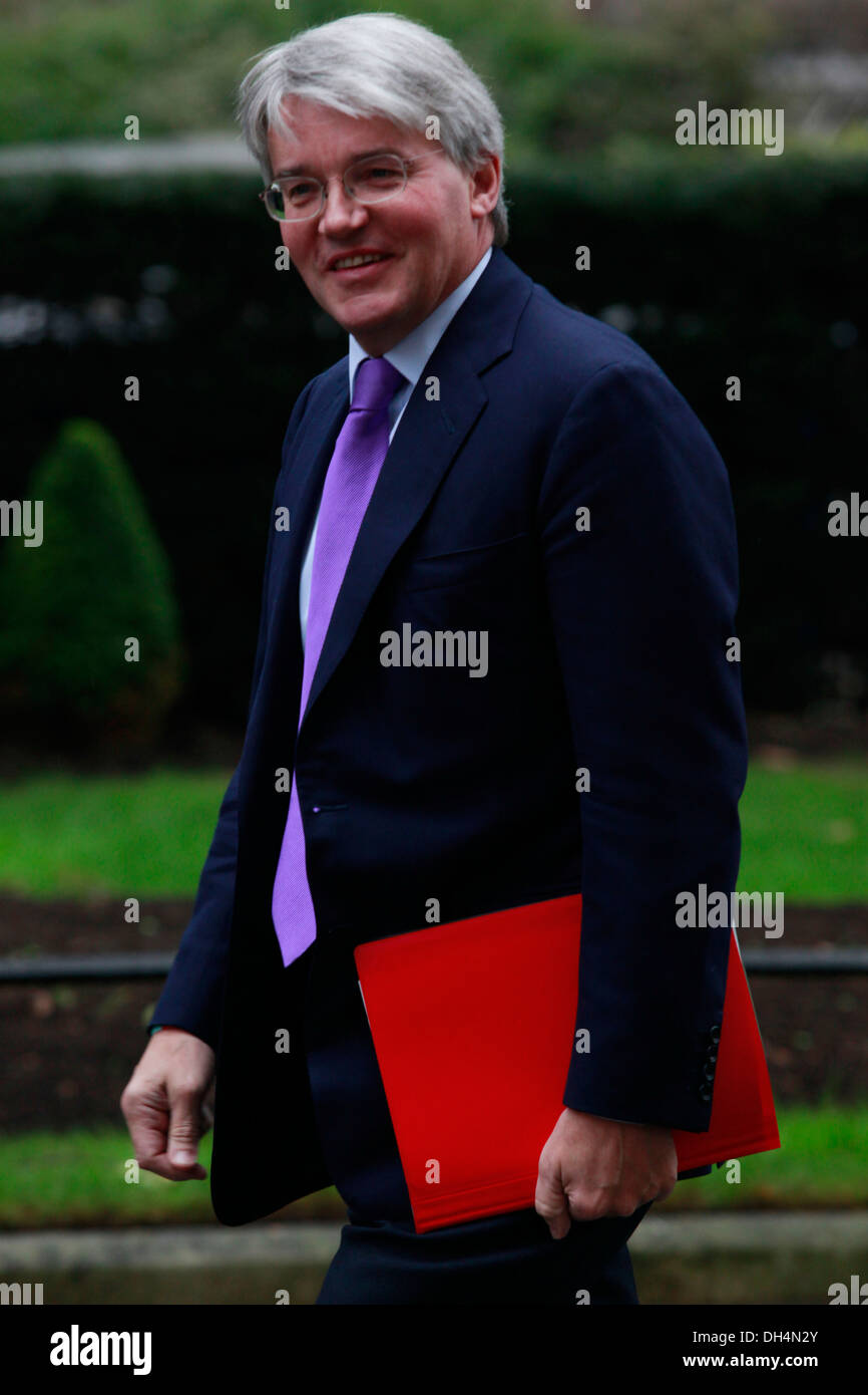 MP Andrew Mitchell, secrétaire d'État au Développement international arrive à Downing Street pour une réunion du cabinet le 17 avril Banque D'Images