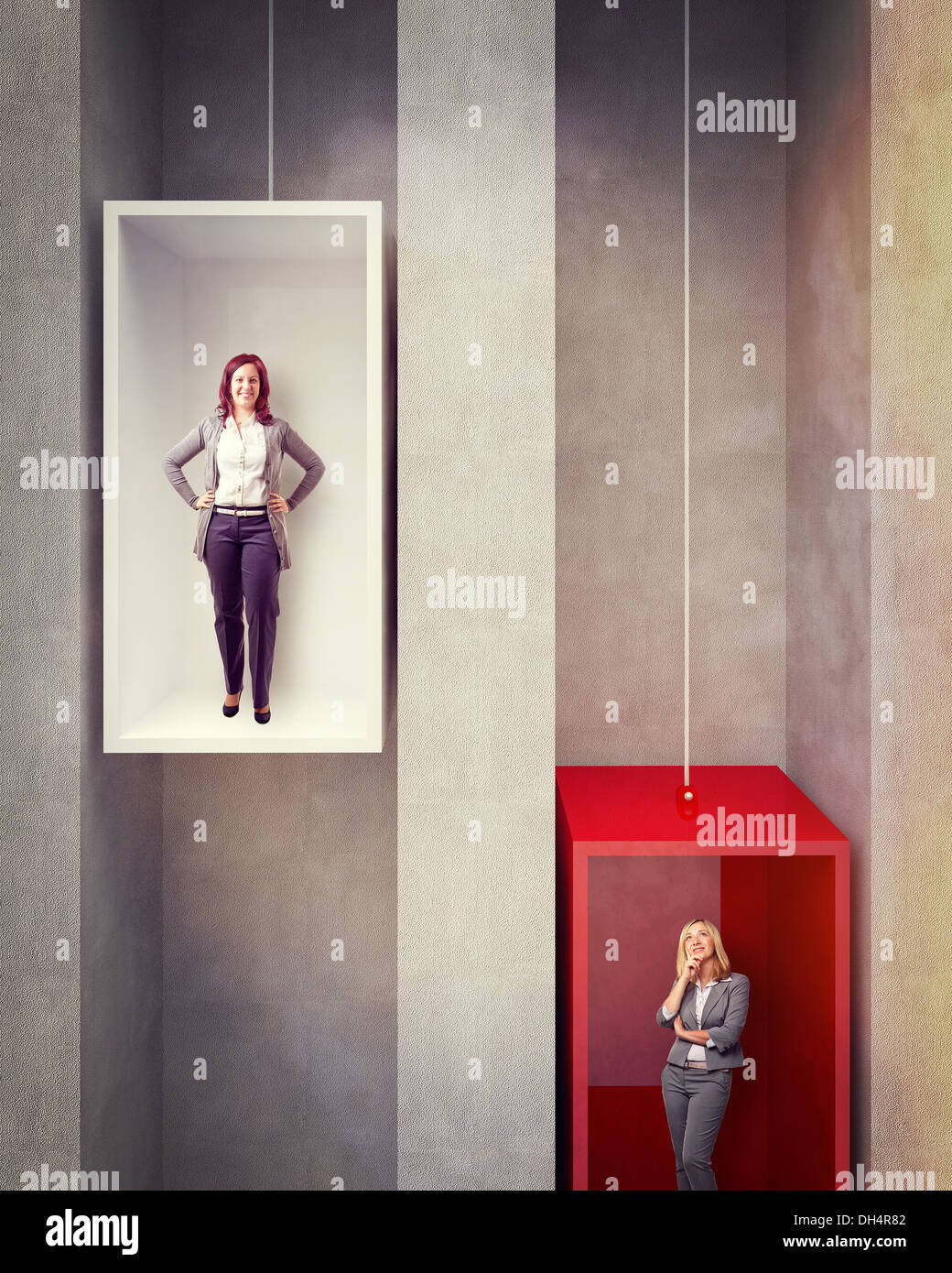 Femme sur 3d abstrait ascenseur Banque D'Images