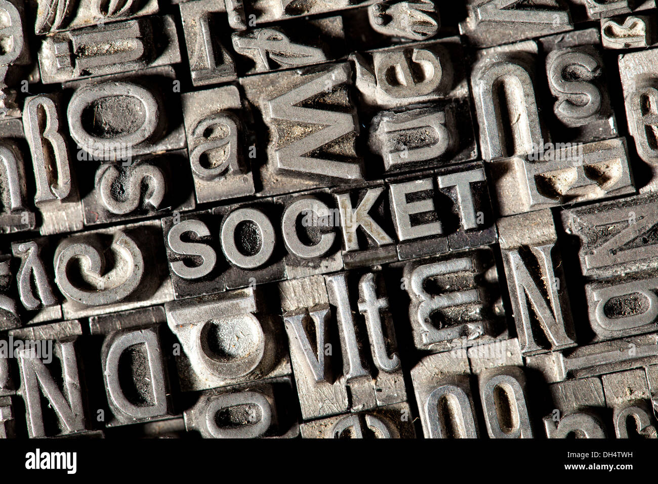 Plomb ancien lettres formant le mot 'socket' Banque D'Images