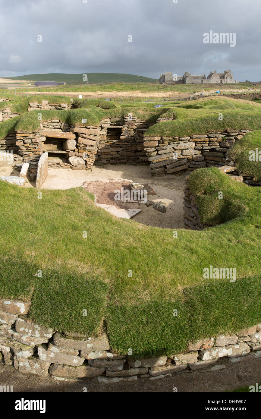 Des îles Orcades, en Écosse. Vue pittoresque du site néolithique à Skara Brae. Banque D'Images