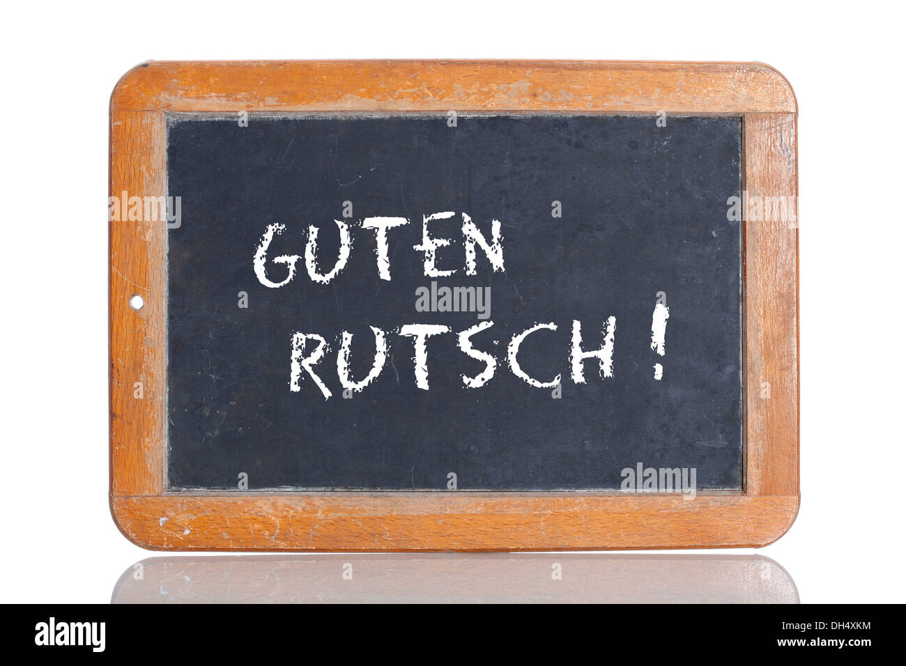 Ancienne école tableau noir avec l'expression GUTEN RUTSCH !, l'allemand pour Bonne Année ! Banque D'Images