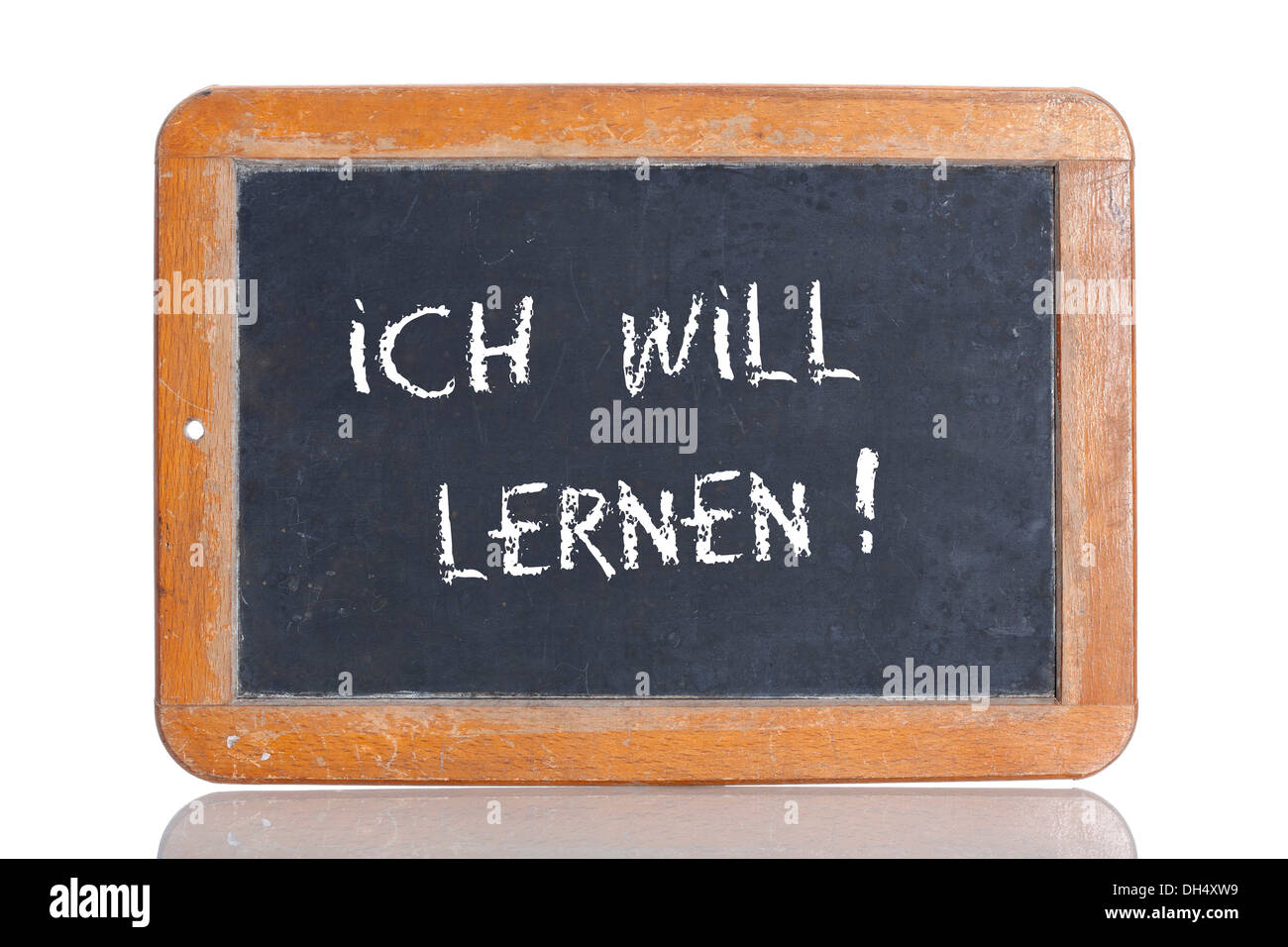 Ancienne école tableau avec les mots ICH WILL LERNEN !, pour l'Allemand je veux apprendre ! Banque D'Images