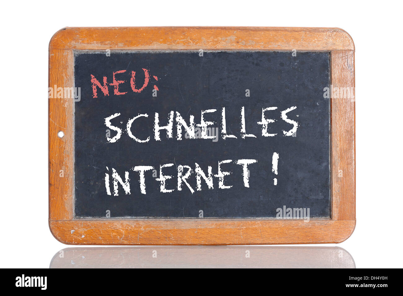 Ancienne école tableau avec les mots NEU : SCHNELLES INTERNET !, Allemand pour les nouveaux : Fast internet ! Banque D'Images