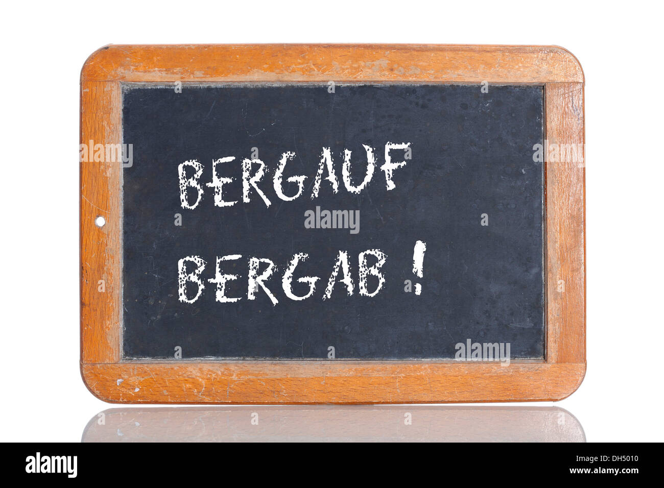 Tableau ancien "BERGAUF, BERGAB lettrage', l'allemand pour "montée, descente' Banque D'Images