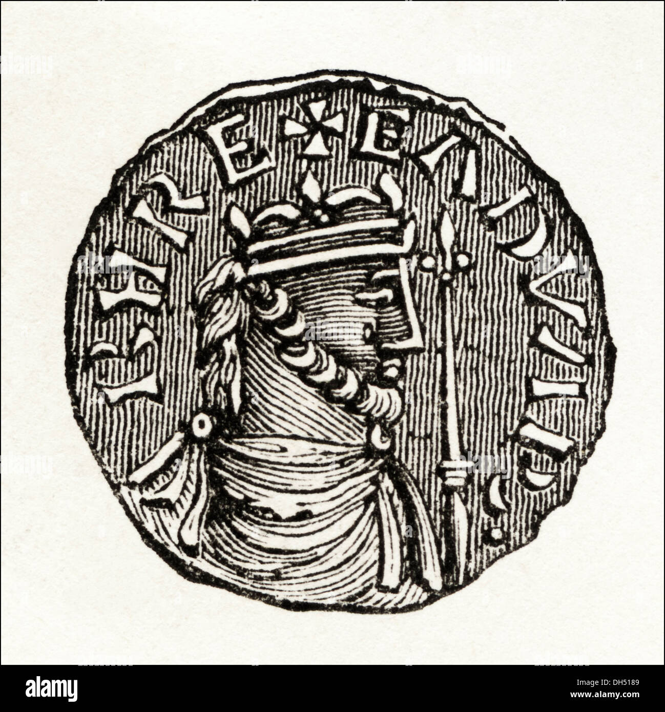 L'Angleterre anglo-saxonne. Pièce en argent d'Édouard le Confesseur en anglo-saxon de la Grande-Bretagne. Circa 1845 gravure sur bois de l'époque victorienne. Banque D'Images