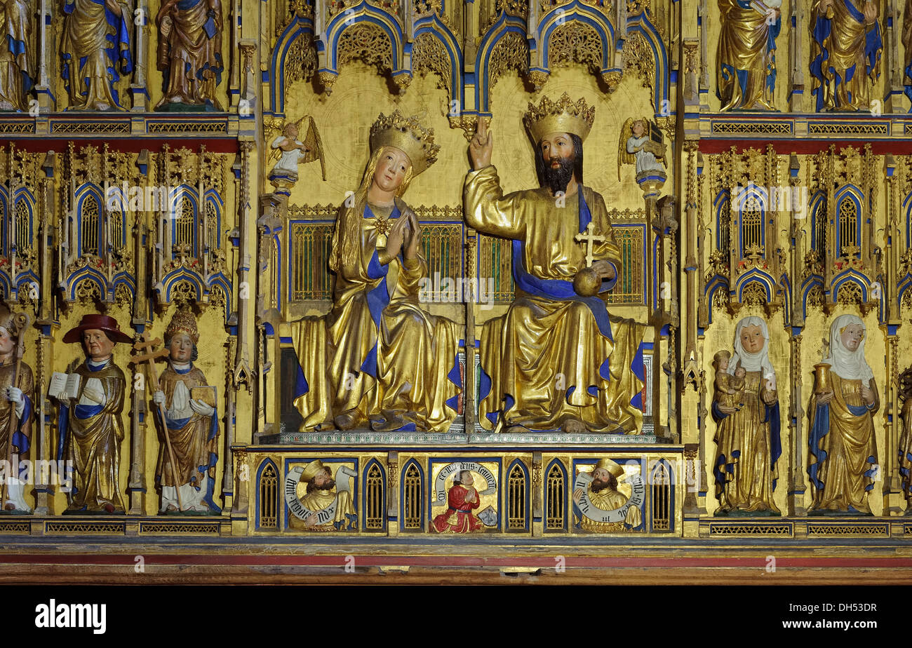 À partir de 1430 autel sculpté à l'église St Nicolai, ville hanséatique de Wismar, Mecklenburg-Hither Occidentale, l'Allemagne, l'UNESCO-monde son Banque D'Images