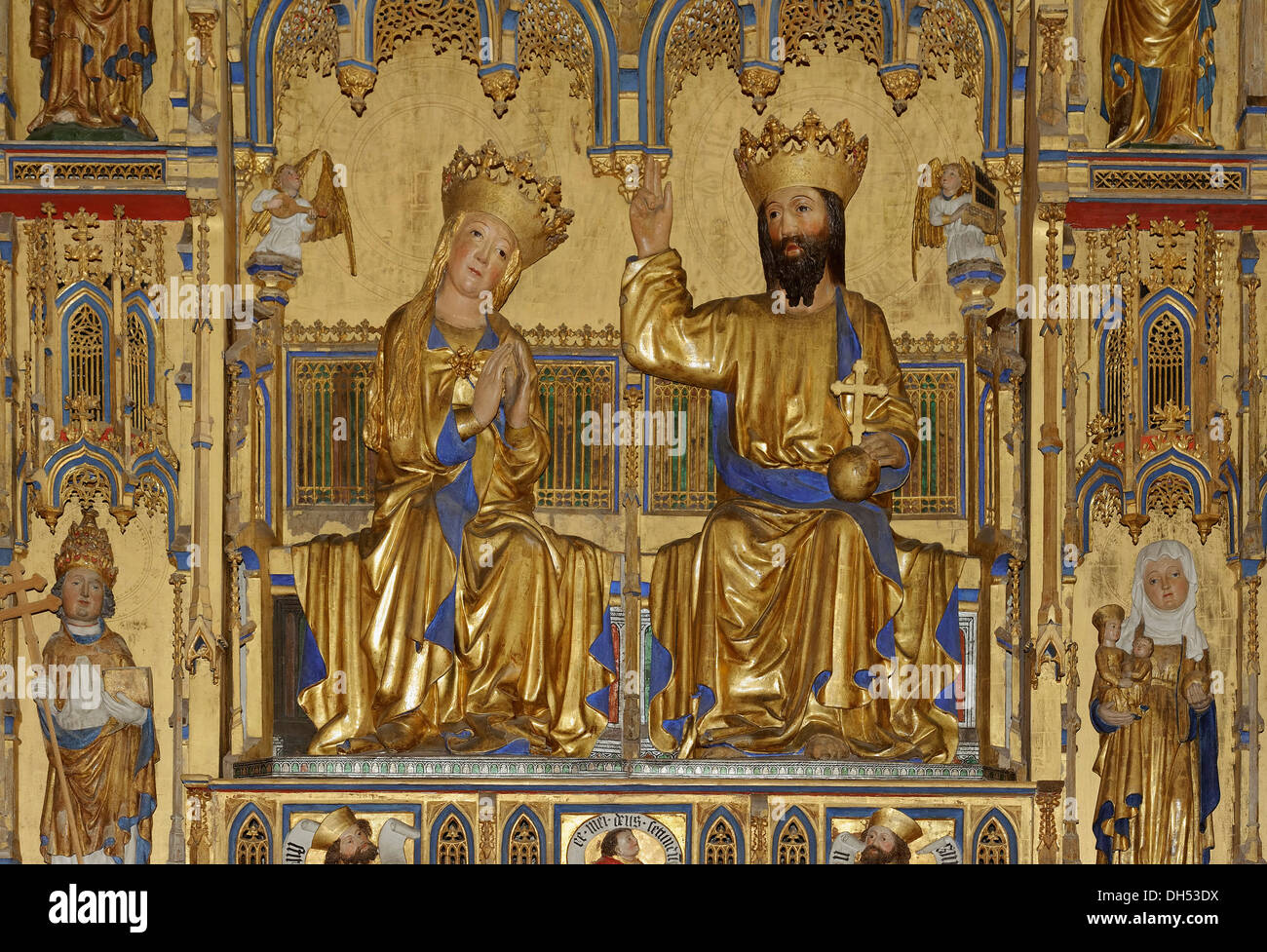 À partir de 1430 autel sculpté à l'église St Nicolai, ville hanséatique de Wismar, Mecklenburg-Hither Occidentale, l'Allemagne, l'UNESCO-monde son Banque D'Images