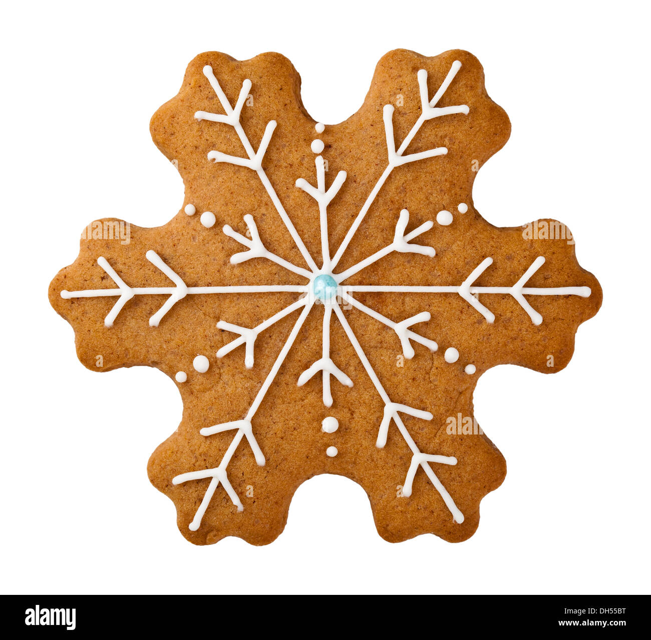 Gingerbread cookie en forme de flocon isolé sur fond blanc Banque D'Images