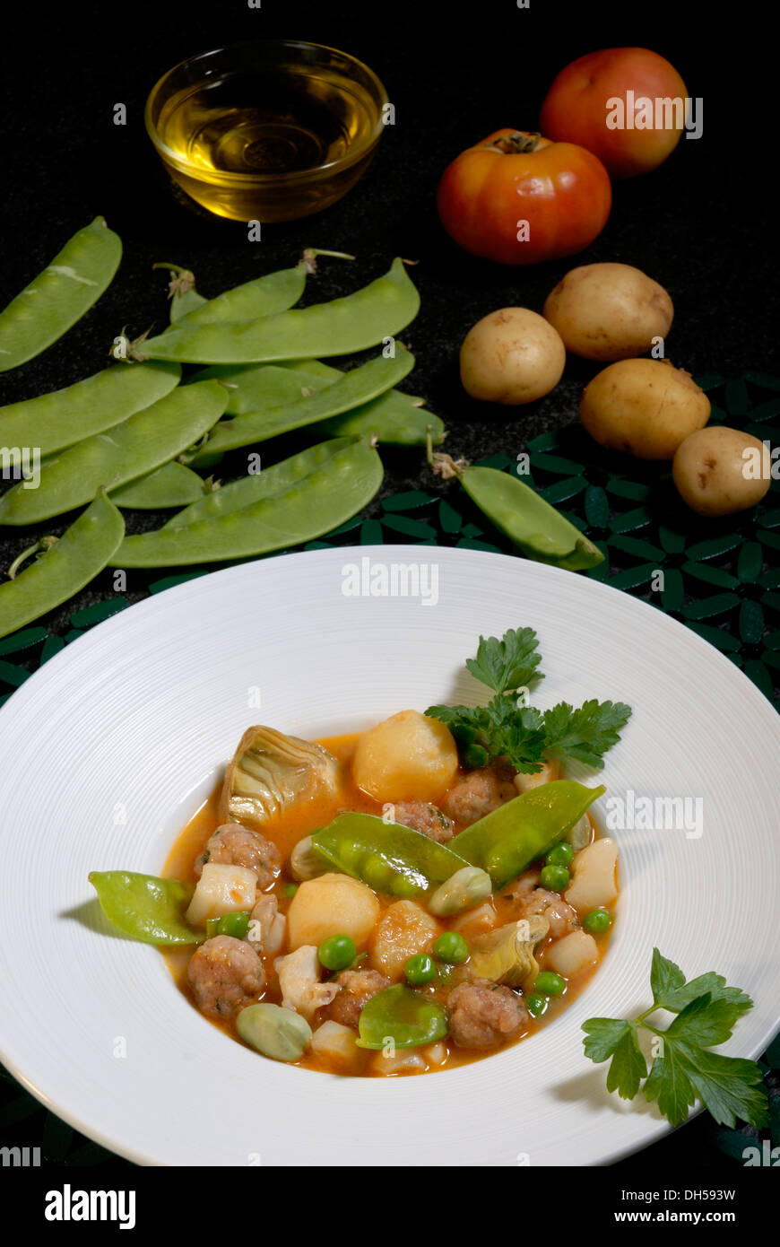 Boulettes de poulpe avec des légumes Banque D'Images