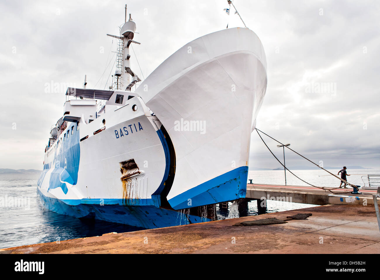 Moby Lines Ferry au Port de Cavo, Porto Cavo, Elba Island, Italy, Europe Banque D'Images