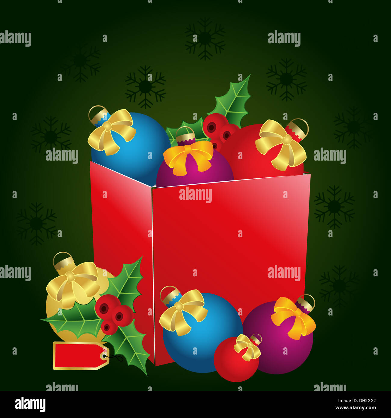 Boîte cadeau de Noël avec l'étiquette de prix, des arcs et des balles Banque D'Images