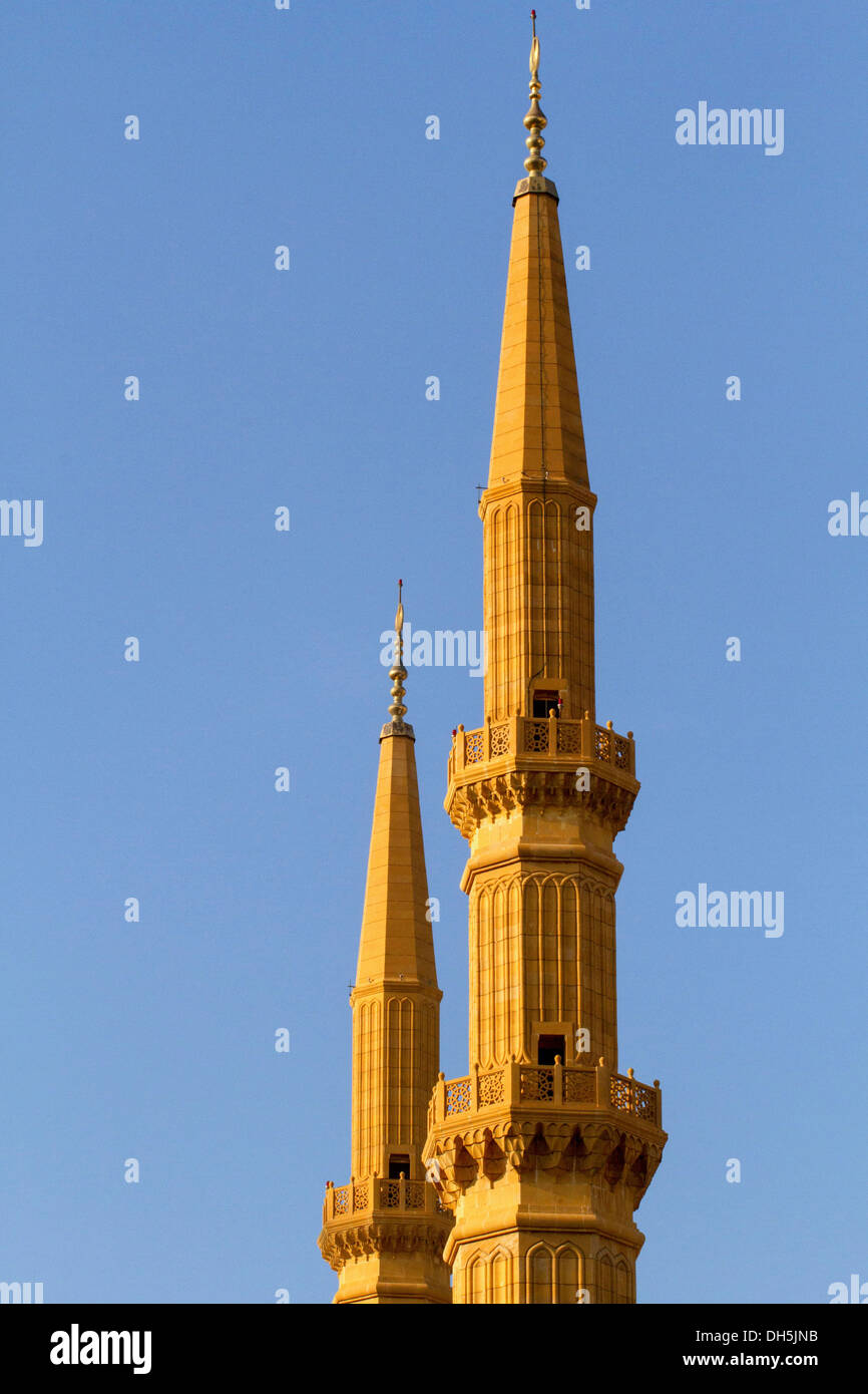 Les minarets de la Mosquée Mohammed al-Amin, Beyrouth, Liban Banque D'Images