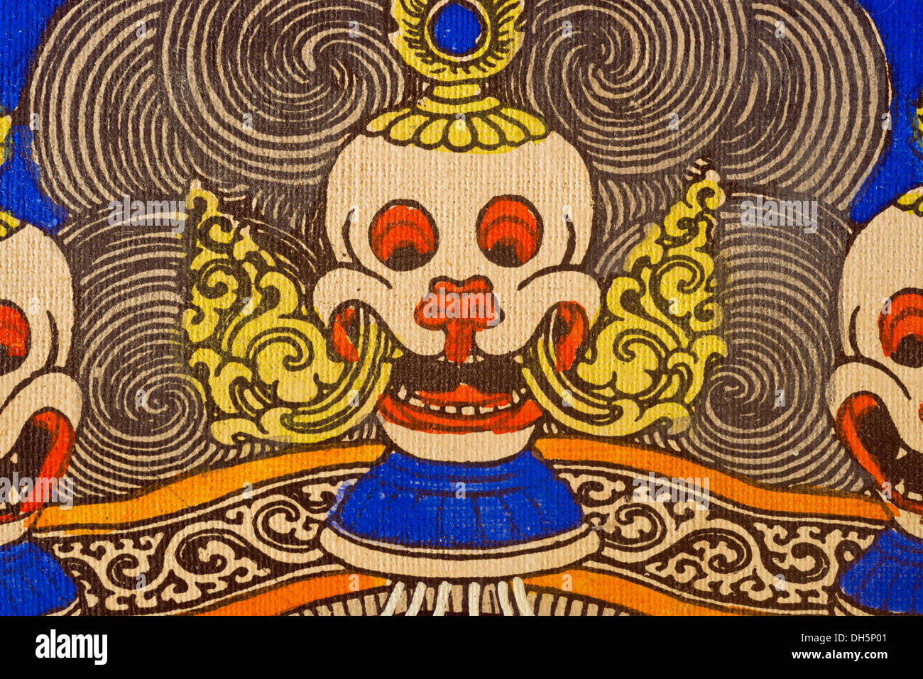 Crâne avec couronne de Yama, Seigneur de la mort, la représentation sur un scroll, thangka du bouddhisme tantrique, méditation, mandala Banque D'Images