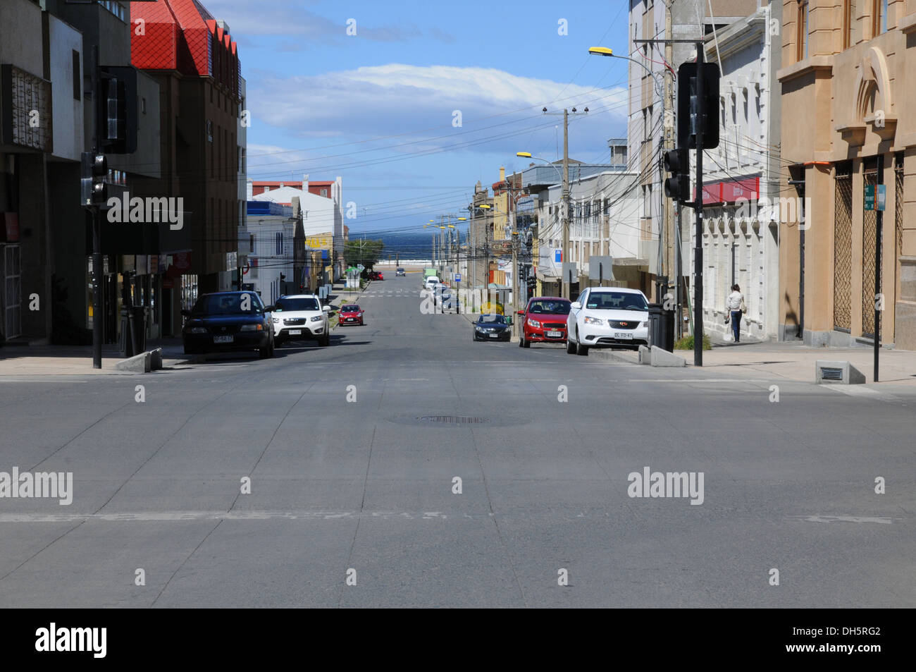 Regardant vers le bas Pedro Montt au détroit de Magellan avec Tierra del Fuego dans la distance Banque D'Images