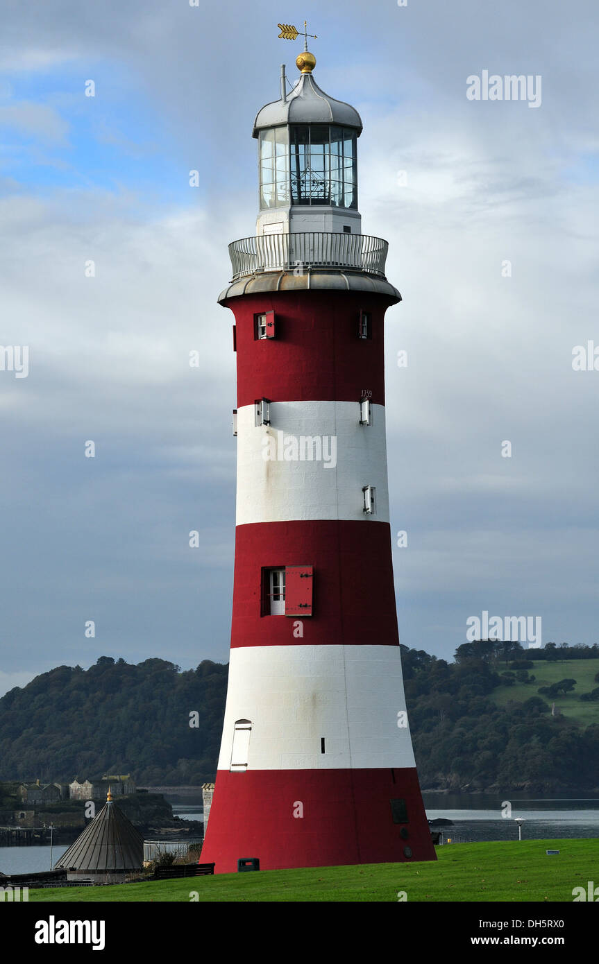 Smeaton's Tower - un ancien phare situé sur l'Hoe, Plymouth, Devon, Angleterre. Banque D'Images