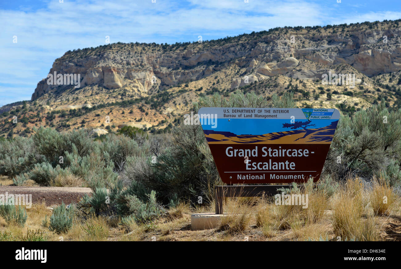 Panneau d'entrée de Johnson Canyon, canyon Johnson Road, Grand Staircase-Escalante National Monument (Utah), le sud-ouest de l'USA, USA Banque D'Images