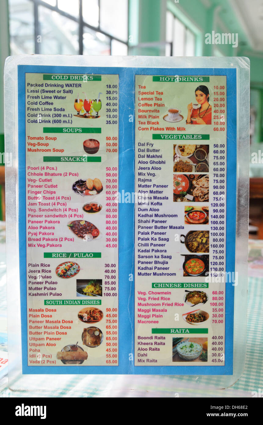 Carte de menu, Karnaprayag Uttarakhand, Inde, Banque D'Images