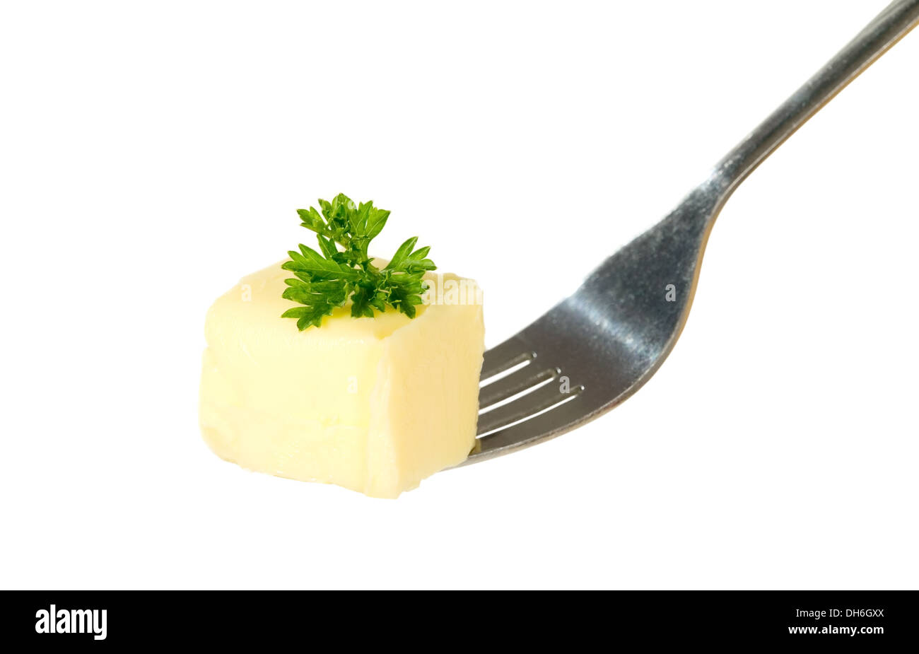 Le beurre de persil jaune est en cours d'attente avec la fourchette, food concept Banque D'Images