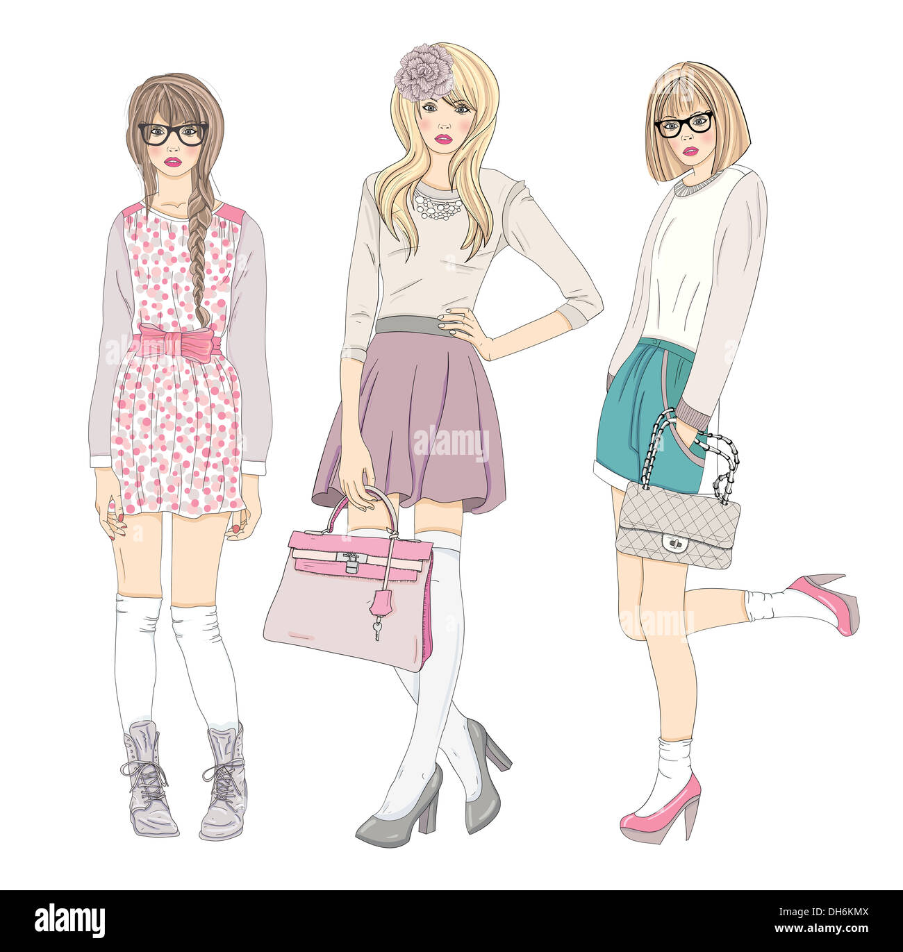 Jolies jeunes femmes fashion illustration Banque D'Images