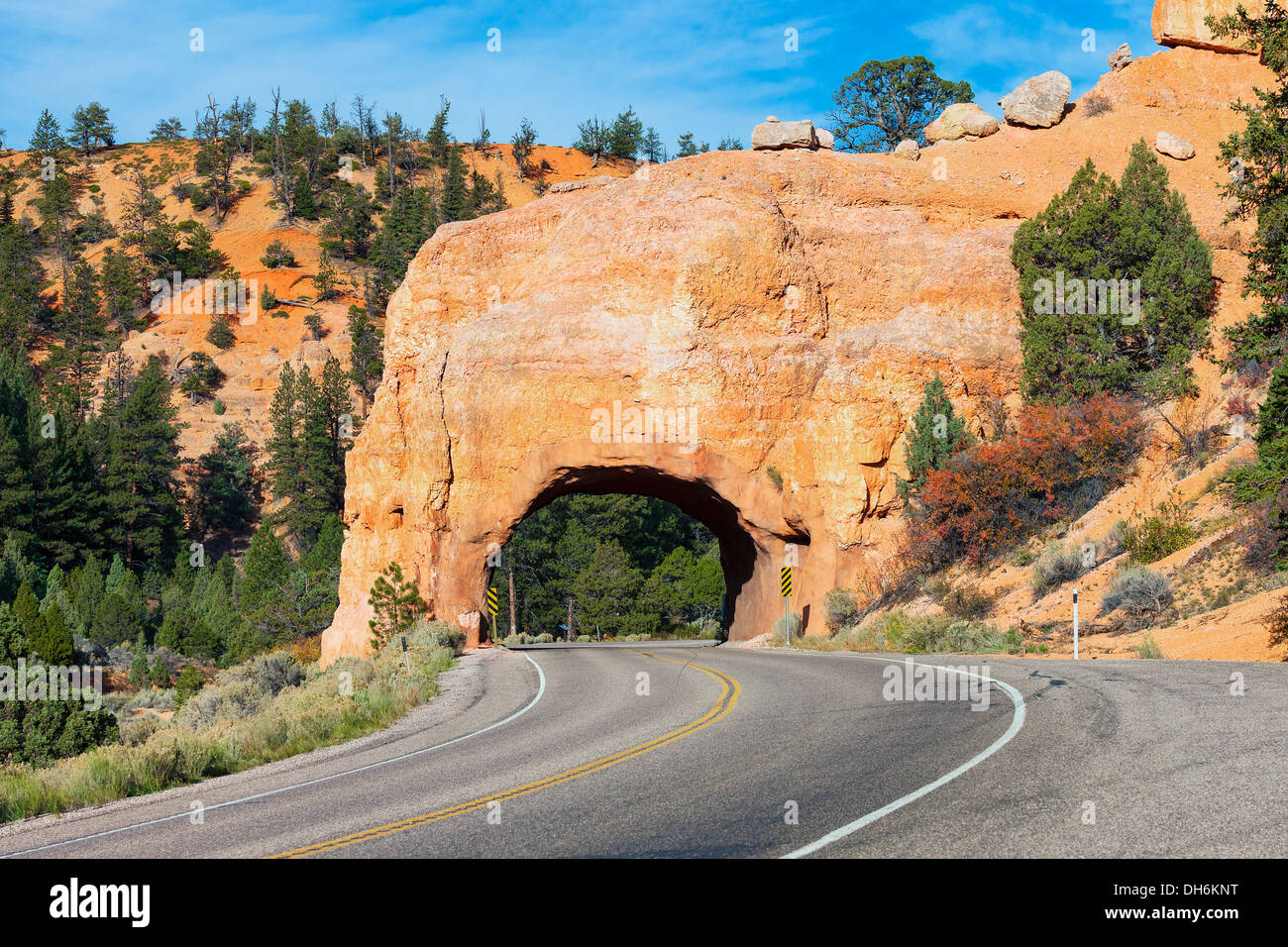 Arc rouge road tunnel sur la façon de Bryce Canyon Banque D'Images