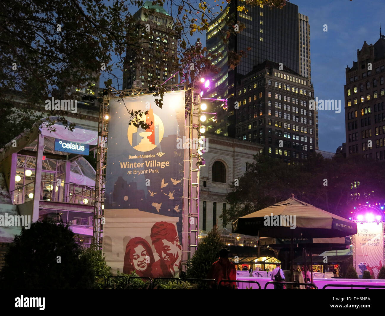 Village d'hiver de la Bank of America au Bryant Park, NYC Banque D'Images